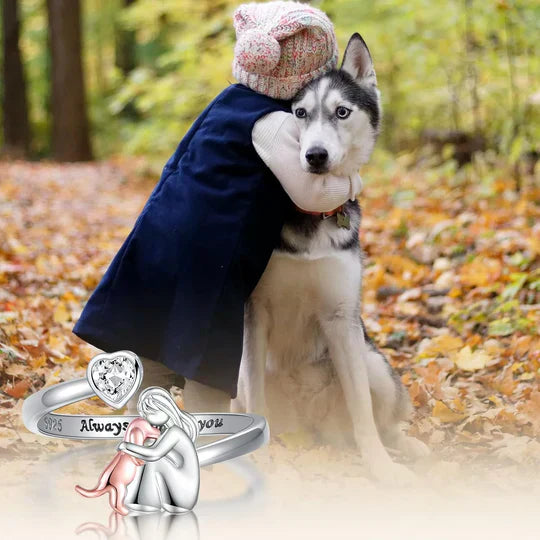 Calira™| Silver Hug Dog Ring