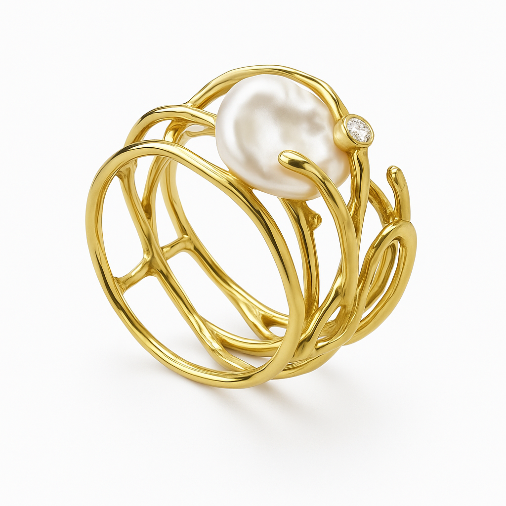 Elaria™ | Vintage Gold Branch & Pearl Ring