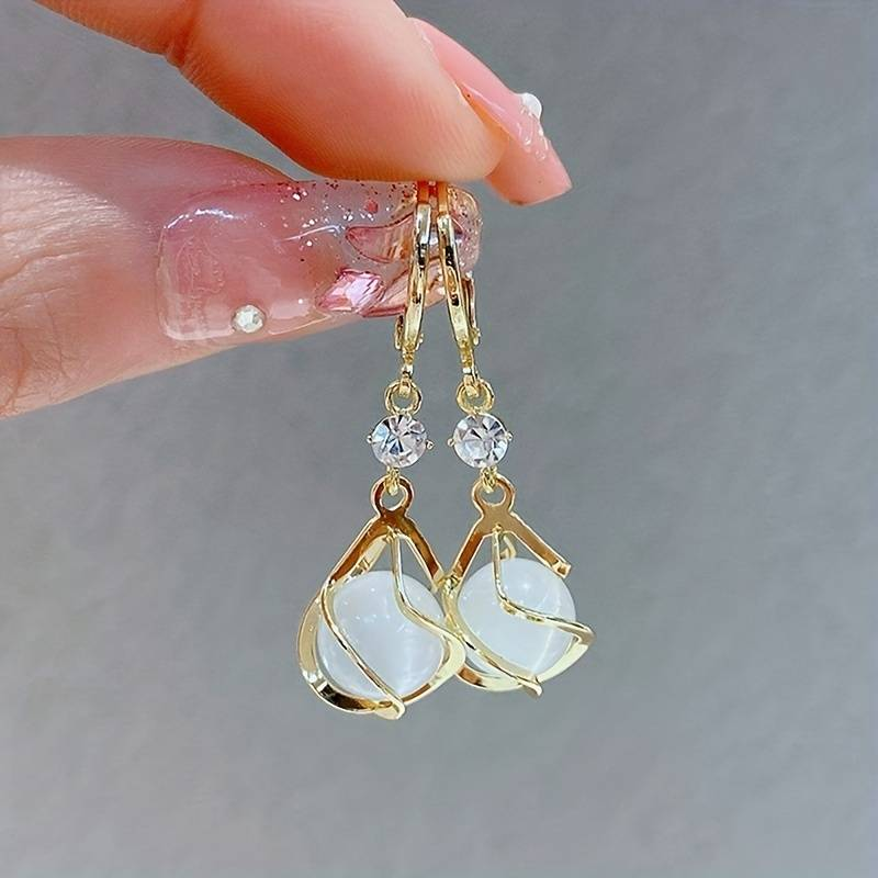 Seliora™ | White Opal & Gold Drop Earrings
