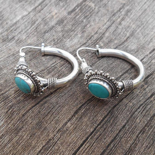 Aria™ | Vintage Turquoise Hoop Earrings