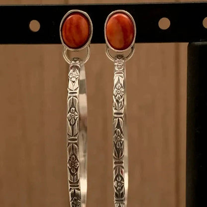 Elvanna™ | Boho Silver & Coral Earrings
