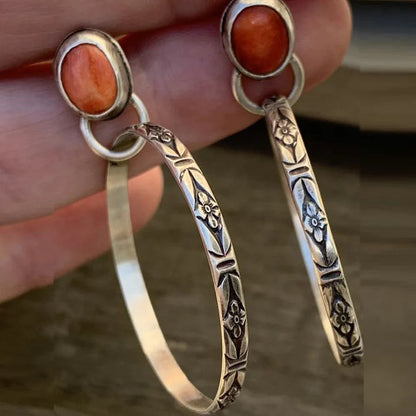 Elvanna™ | Boho Silver & Coral Earrings