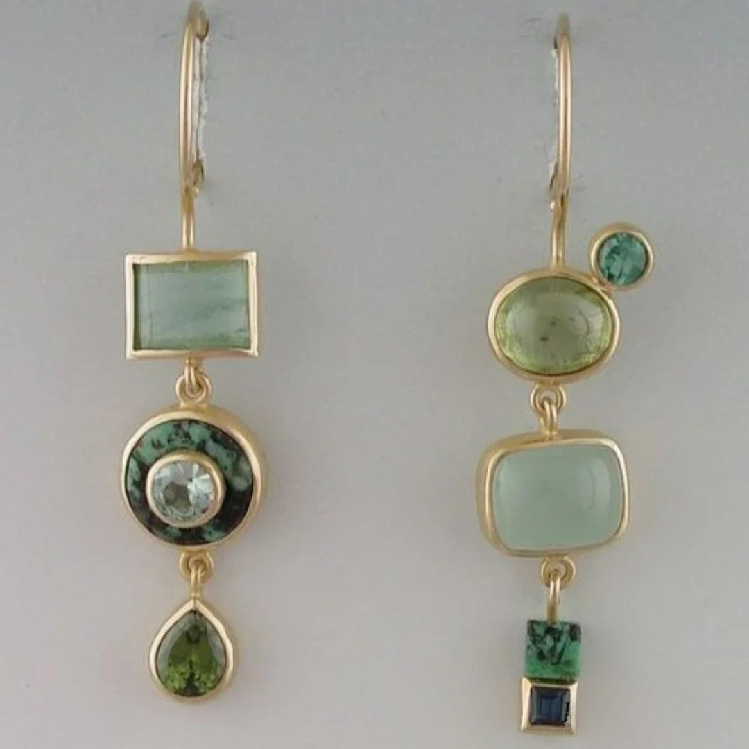 Verdara™ | Geometric Green Drop Earrings