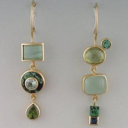 Verdara™ | Geometric Green Drop Earrings