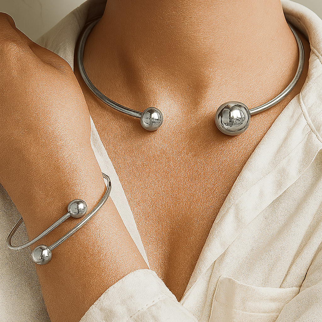 Aurevia™ | Dual Tone Bracelet & Choker Set