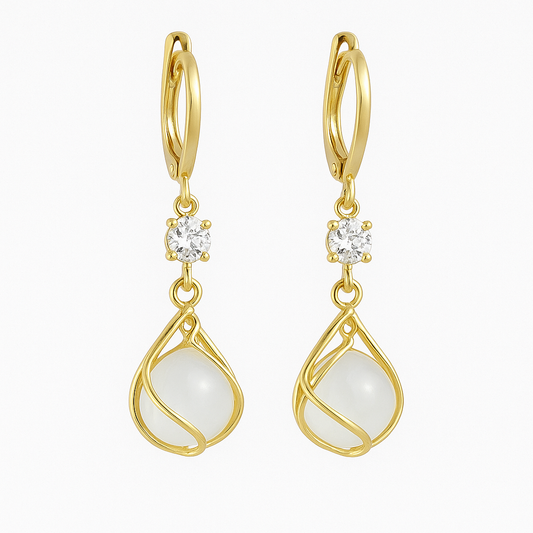 Seliora™ | White Opal & Gold Drop Earrings