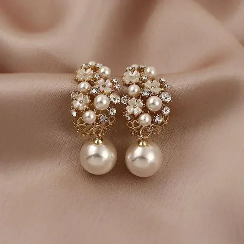 Floramira™ | Vintage Pearl Blossom Earrings