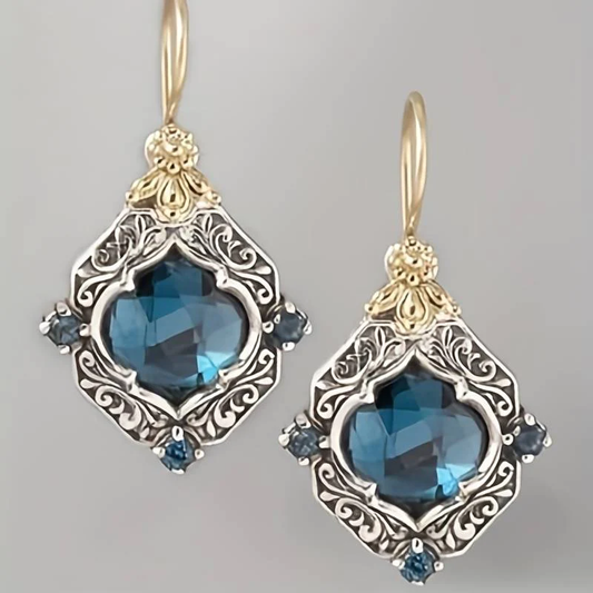 Thaloria™ | Baroque Silver & Blue Crystal Earrings